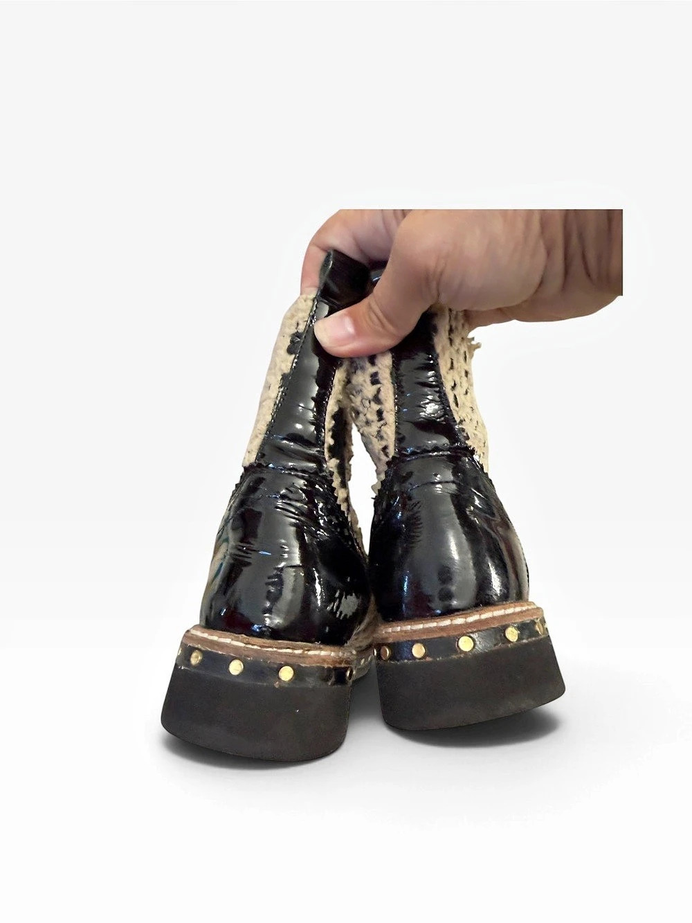 Free People Atlas Chelsea Boot Black/Cream Textile Upper/Patent Leather 38/7.5 - Picture 7 of 12